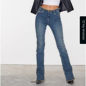 Motel Rocks Frayed Low Rise Jeans In Brown Blue Acid